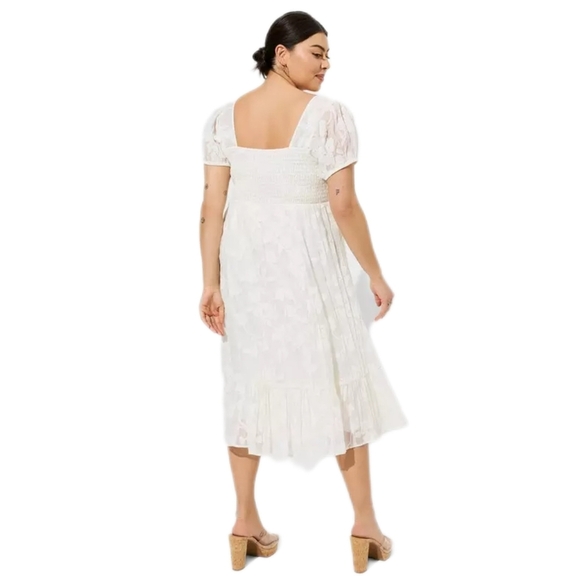 Torrid Floral Embossed Summer White Midi Dress, Womens 12 Torrid 0 - Picture 2 of 6